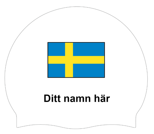 Bonnet de bain en silicone blanc avec nom individuel et drapeau Suède